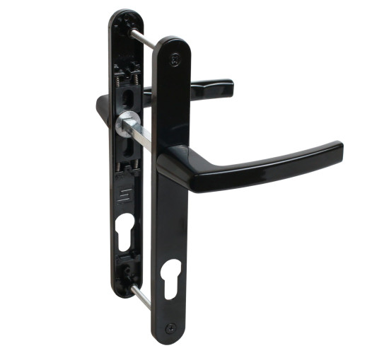 Булат РФ 85.25.02 9005 Урал черная  с пруж.Ручка на планке для проф дверей 85мм  4680143710286