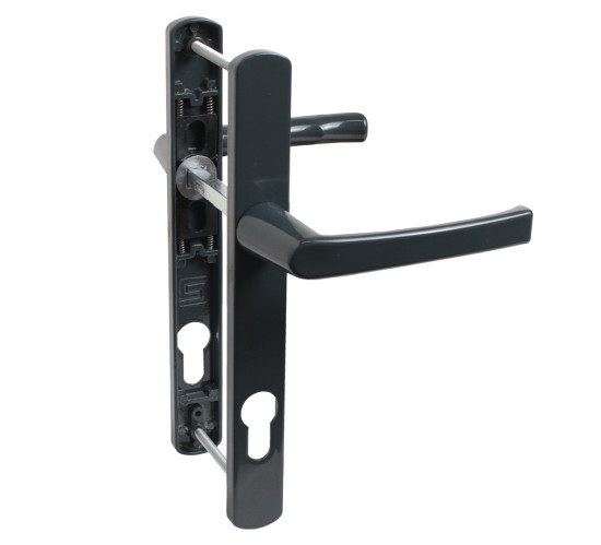 Булат РФ 85.25.01 7016 Урал антрацид  с пруж. Ручка на планке для проф дверей 85мм 4680143718466