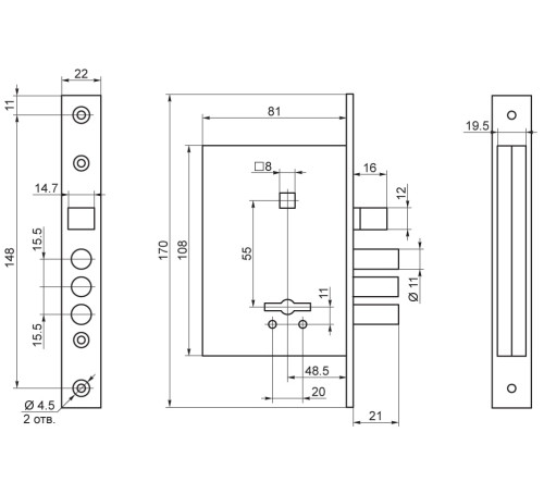 Замок врез с руч 077311-ЗВ9-613 РФ61-002 медь Border 4607027725457