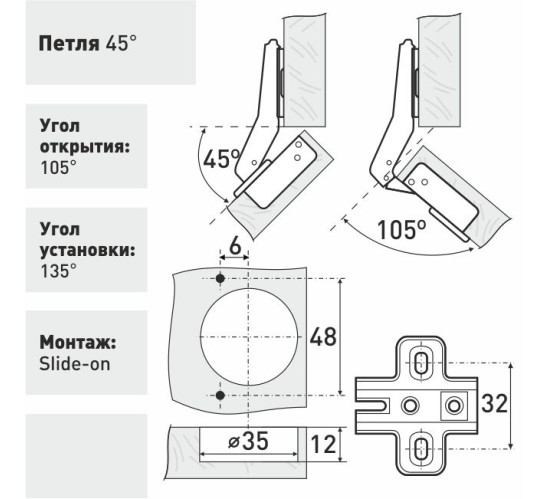 Soller Петля мебельная накладная 1107 45 2004151065121