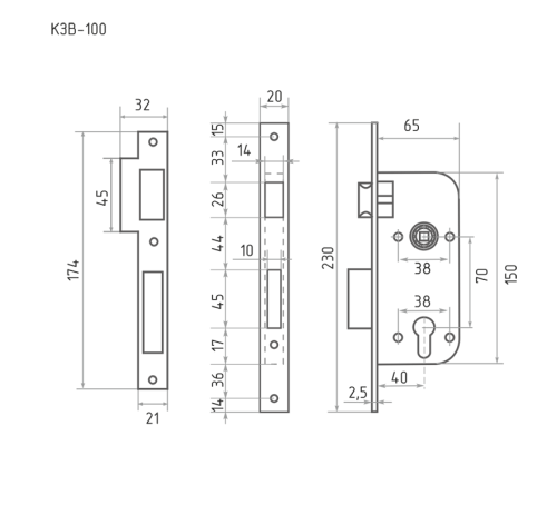 Нора-М Замок врез КЗВ 100 70мм м никель без цмех  бруч 4606555083305