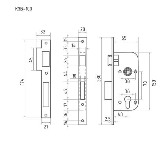 Нора-М Замок врез КЗВ 100 70мм м никель без цмех  бруч 4606555083305